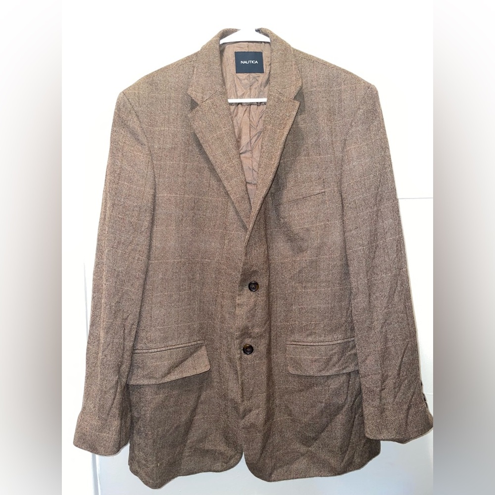 Nautica Men’s Blazer Wool Brown 2 Button Size 44 Regular Front & Inside Pockets